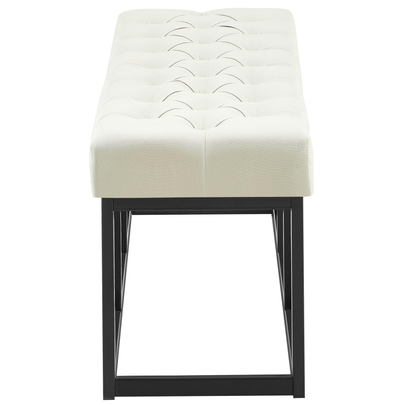 Panca design AMUN in metallo nero opaco e tessuto crema,120 cm