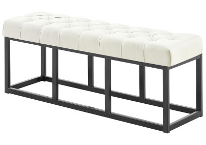 Panca design AMUN in metallo nero opaco e tessuto crema,120 cm