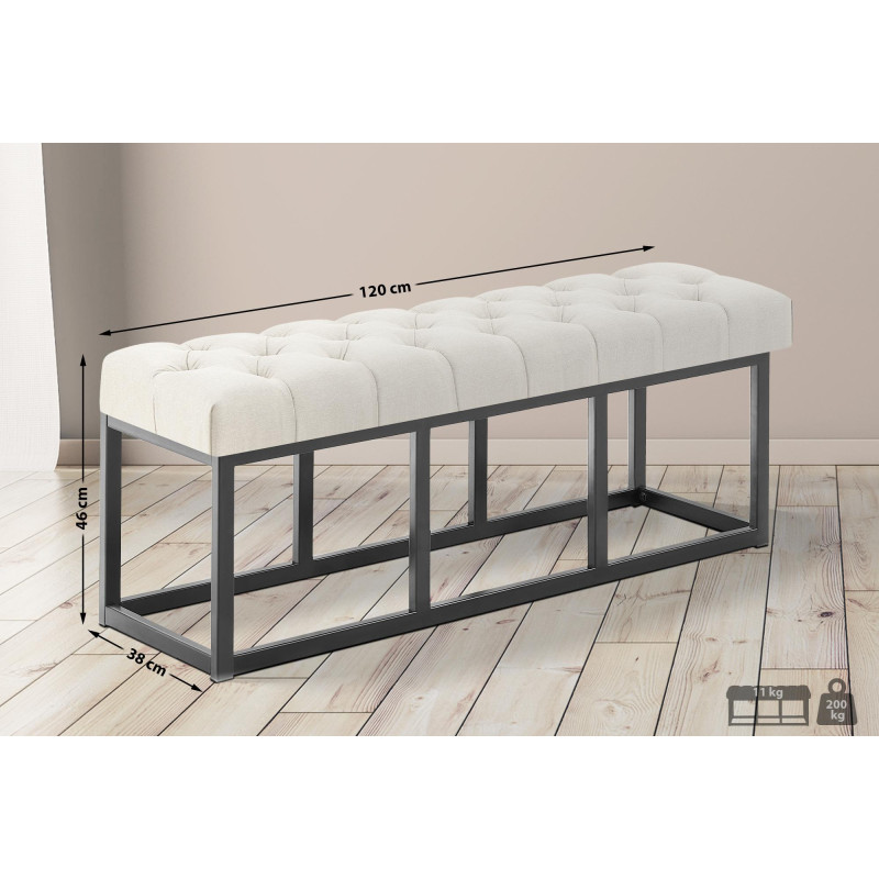 Taburete Pie de Cama Amun Tela & Negro Crema,120 cm