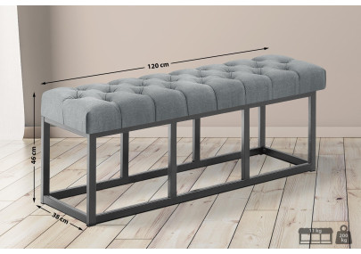 Panca design AMUN in metallo nero opaco e tessuto grigio scuro,120 cm