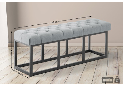 Panca design AMUN in metallo nero opaco e tessuto grigio,120 cm