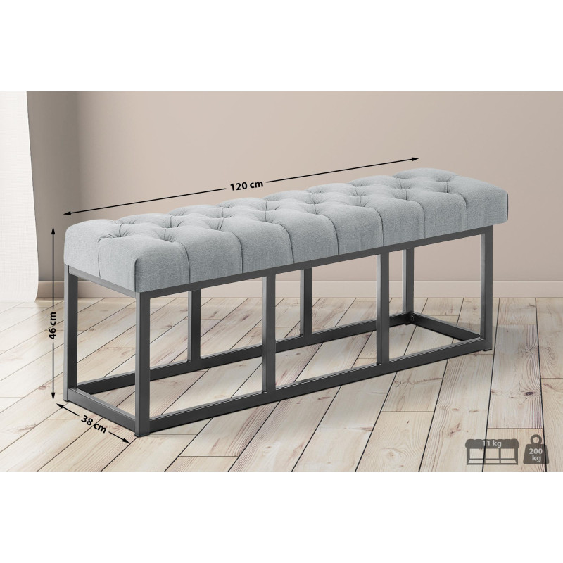Taburete Pie de Cama Amun Tela & Negro Gris,120 cm