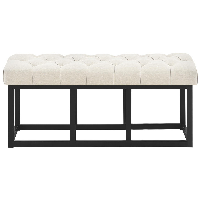 Panca design AMUN in metallo nero opaco e tessuto crema,100 cm