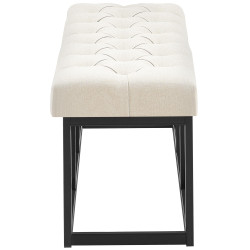 Panca design AMUN in metallo nero opaco e tessuto crema,100 cm