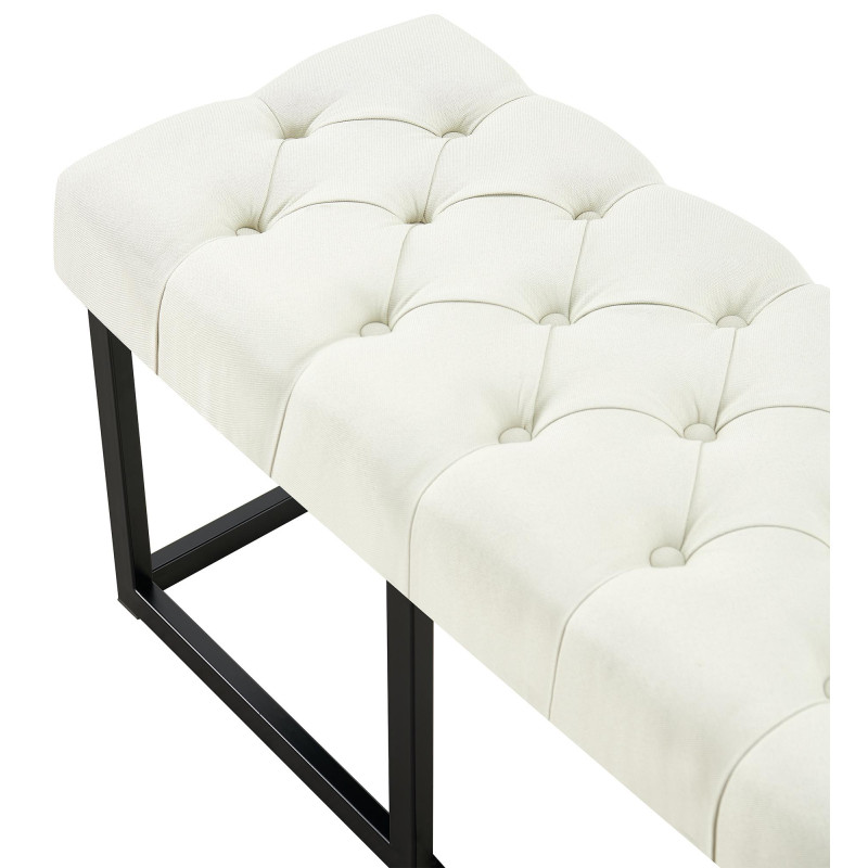 Panca design AMUN in metallo nero opaco e tessuto crema,100 cm
