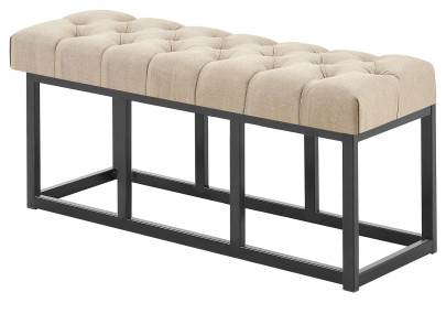 Panca design AMUN in metallo nero opaco e tessuto Tortora,100 cm