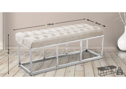 Panca AMUN in tessuto e acciaio inox crema,120 cm