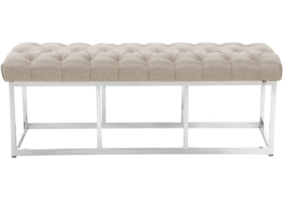 Panca AMUN in tessuto e acciaio inox crema,120 cm