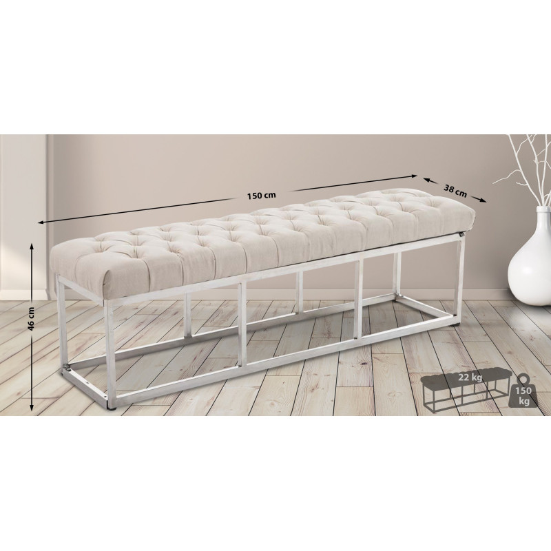 Taburete Pie de Cama Amun en Tela Crema,150 cm
