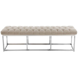 Panca AMUN in tessuto e acciaio inox crema,150 cm