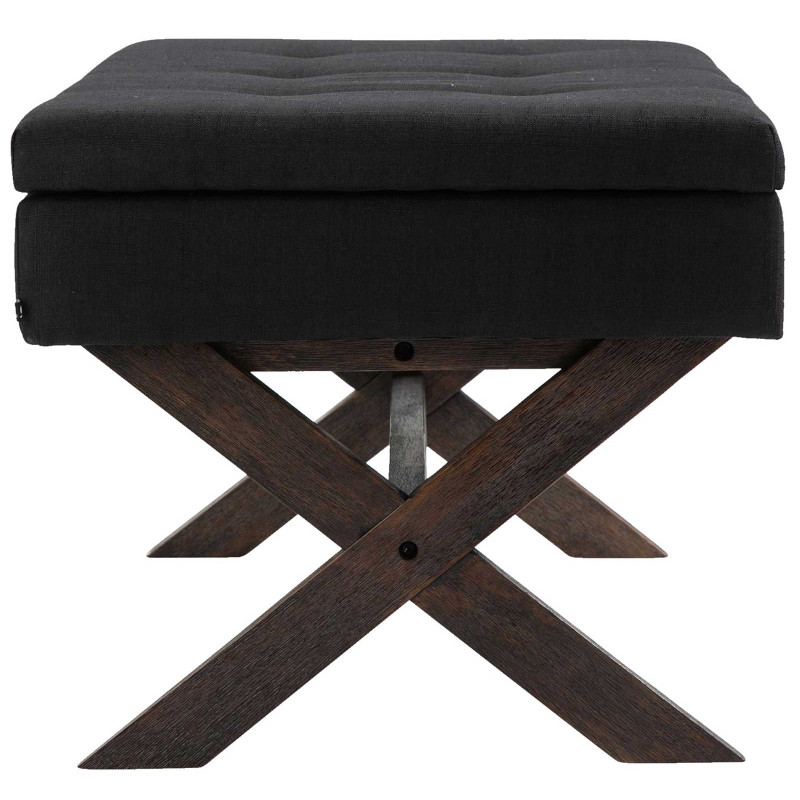 Banco Namaro tapizado en tela con almacenamiento Negro,Antiguo