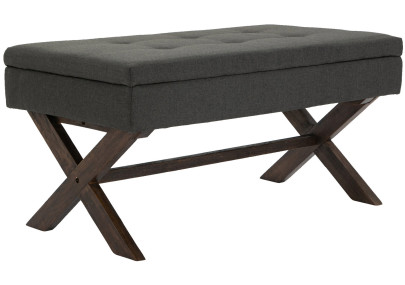 Banco Namaro tapizado en tela con almacenamiento Gris oscuro,Antiguo