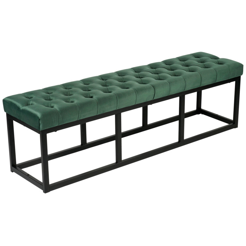Banc en velours Polson, noir, 150 cm, vert