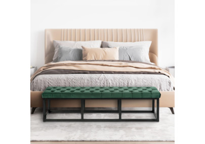 Banc en velours Polson, noir, 150 cm, vert