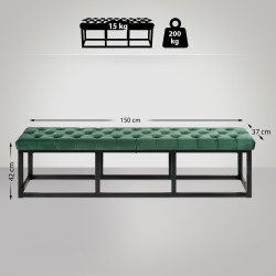 Banc en velours Polson, noir, 150 cm, vert