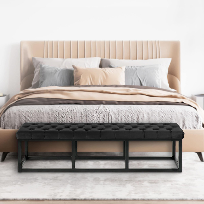 Banc en velours Polson, noir, 150 cm