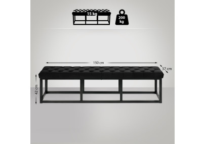 Banc en velours Polson, noir, 150 cm