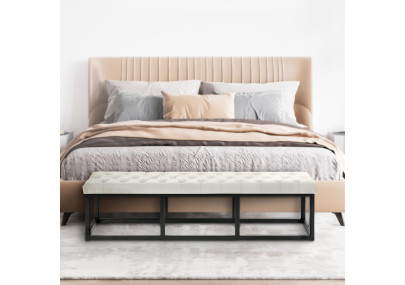 Banc Polson en velours noir, 150 cm, crème