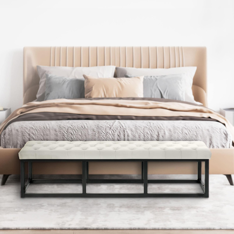 Banc Polson en velours noir, 150 cm, crème