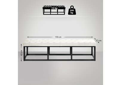 Banc Polson en velours noir, 150 cm, crème