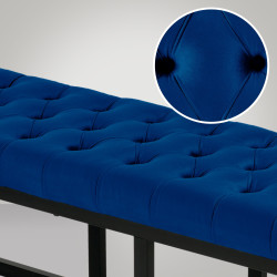 Banc en velours Polson, noir, 120 cm, bleu