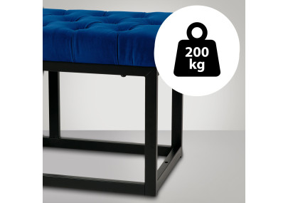 Banc en velours Polson, noir, 120 cm, bleu