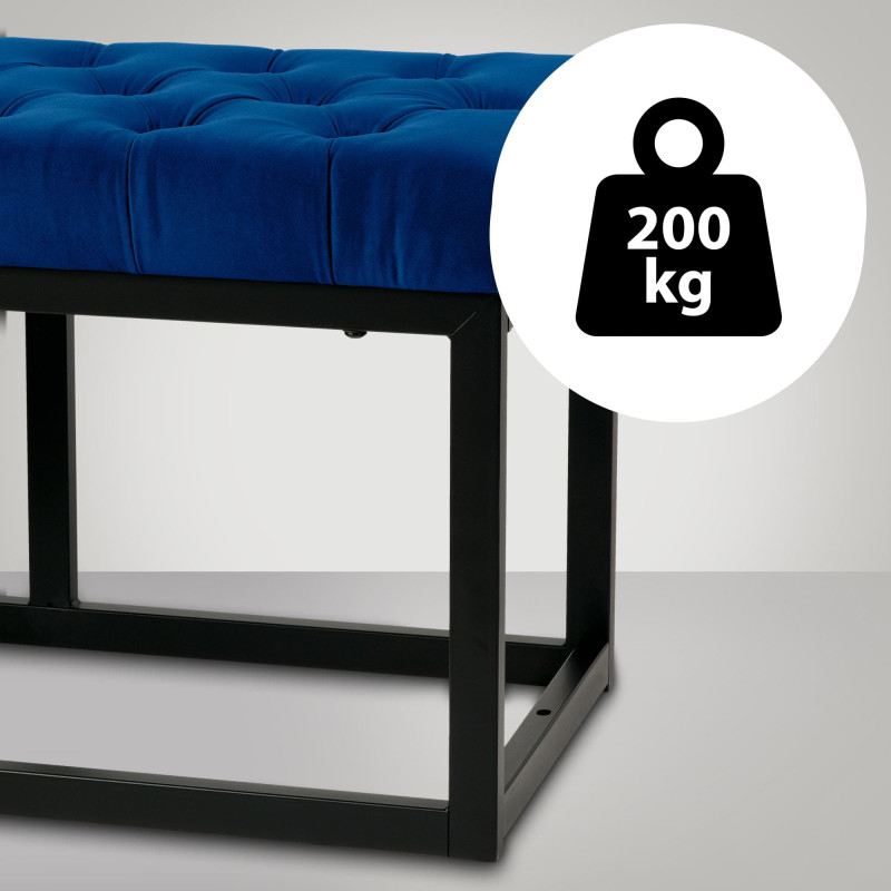 Banc en velours Polson, noir, 120 cm, bleu