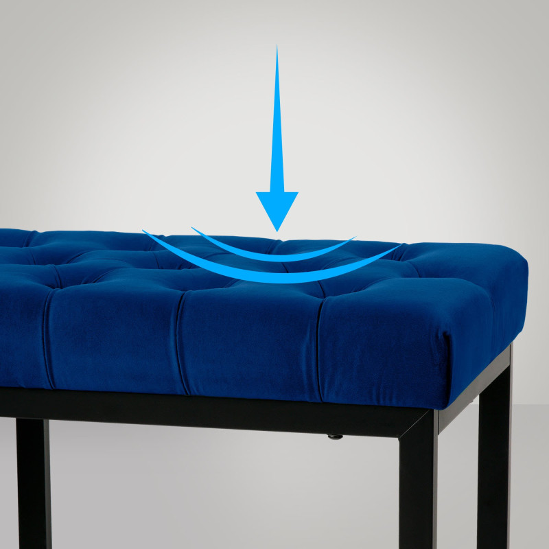 Banc en velours Polson, noir, 120 cm, bleu