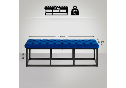 Banc en velours Polson, noir, 120 cm, bleu