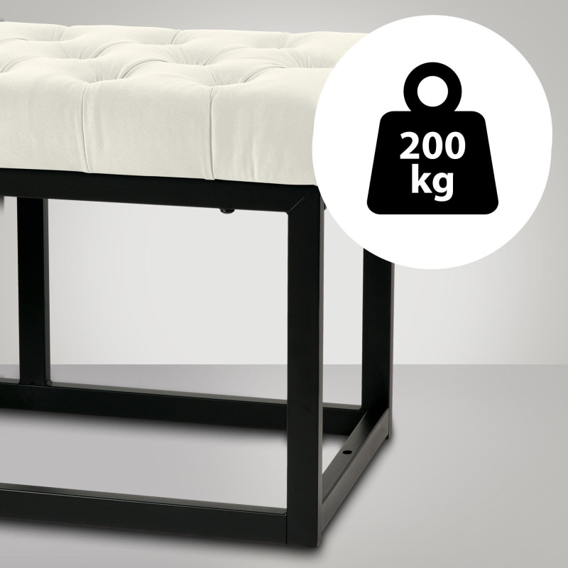Banc Polson en velours noir, 120 cm, crème