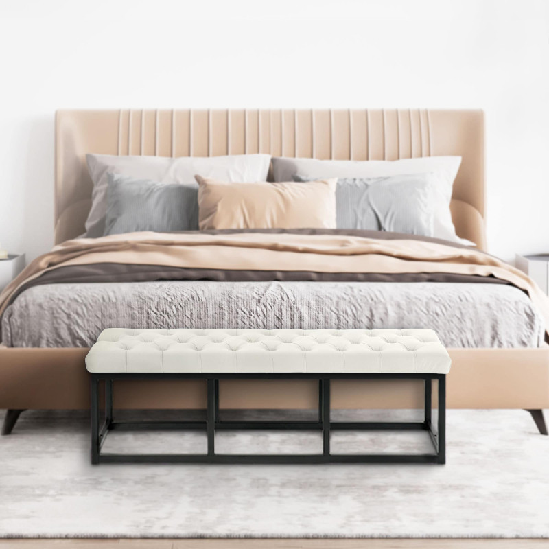 Banc Polson en velours noir, 120 cm, crème