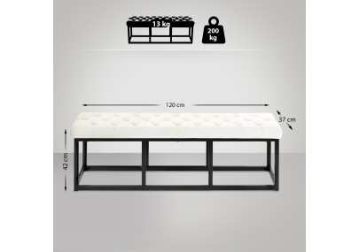 Banc Polson en velours noir, 120 cm, crème