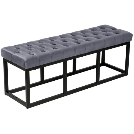 Banc en velours Polson, noir, 120 cm, gris