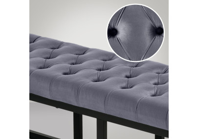 Banc en velours Polson, noir, 120 cm, gris