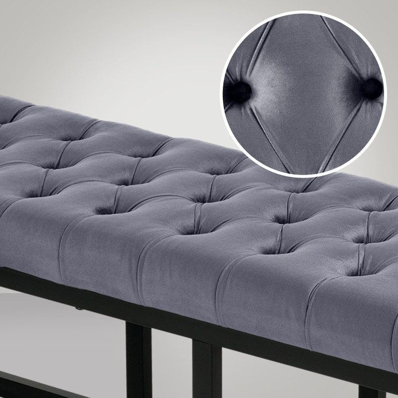 Banc en velours Polson, noir, 120 cm, gris