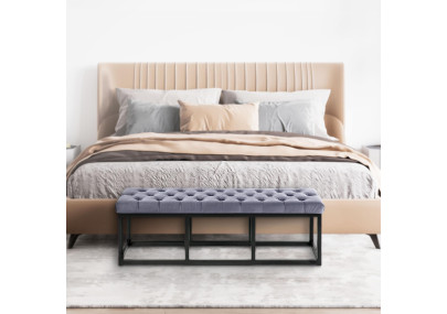 Banc en velours Polson, noir, 120 cm, gris