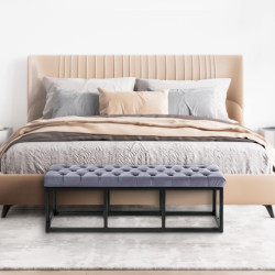 Banc en velours Polson, noir, 120 cm, gris