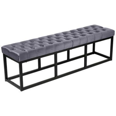 Banc en velours Polson, noir, 150 cm, gris