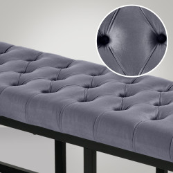 Banc en velours Polson, noir, 150 cm, gris