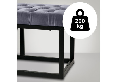 Banc en velours Polson, noir, 150 cm, gris