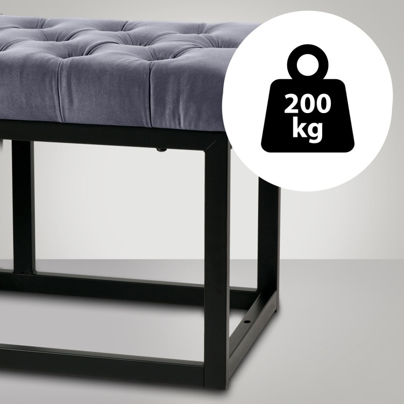 Banc en velours Polson, noir, 150 cm, gris