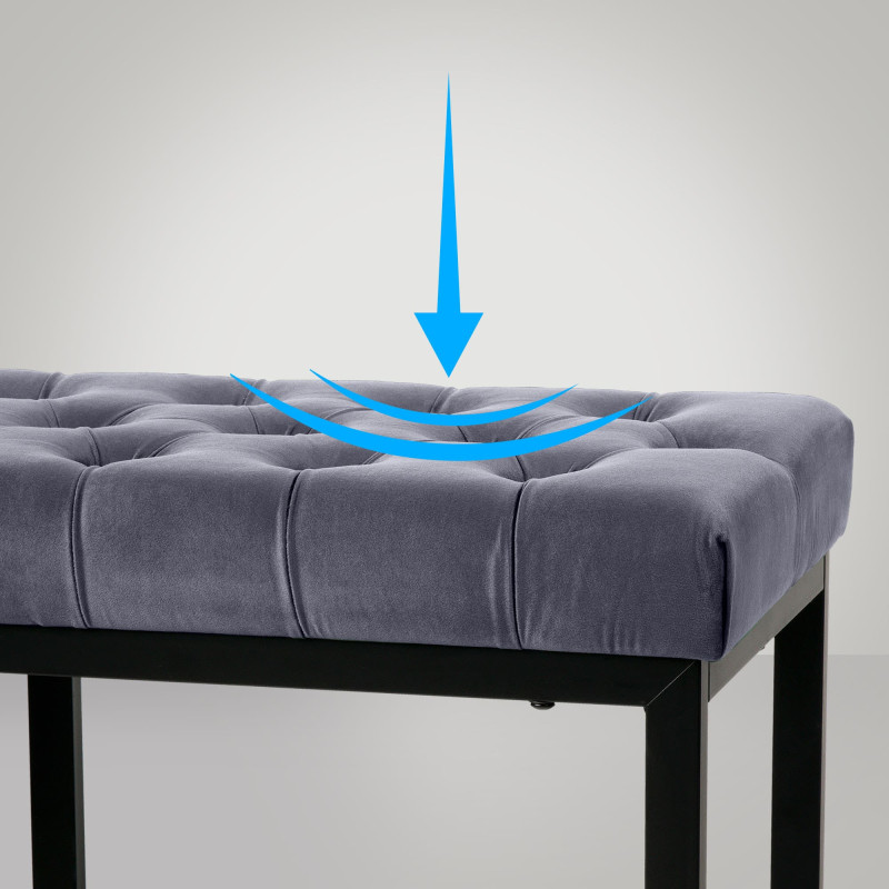 Banc en velours Polson, noir, 150 cm, gris