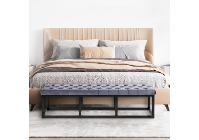 Banc en velours Polson, noir, 150 cm, gris