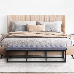 Banc en velours Polson, noir, 150 cm, gris