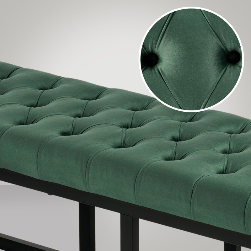 Banc en velours Polson, noir, 120 cm, vert