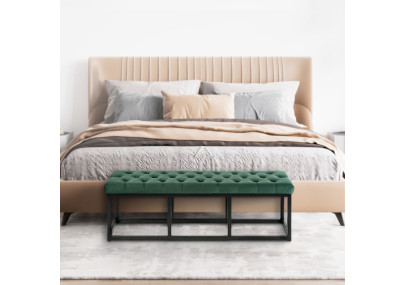 Banc en velours Polson, noir, 120 cm, vert