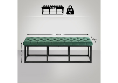 Banc en velours Polson, noir, 120 cm, vert