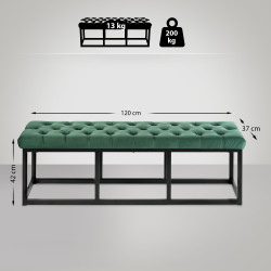 Banc en velours Polson, noir, 120 cm, vert