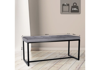 Banquette Barci B, velours, gris foncé