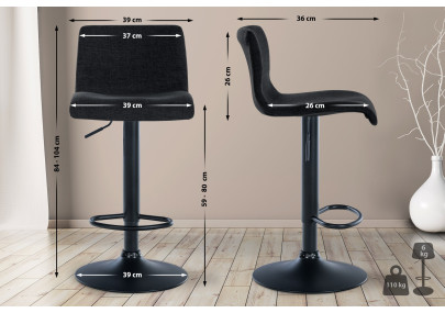 Tabouret de bar Branford, tissu noir